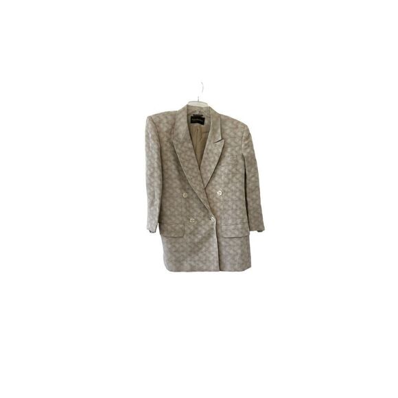 Giorgio Sant’Angelo Vintage Tan Textured Linen Blend Blazer Jacket Women’s Size - Picture 2 of 6